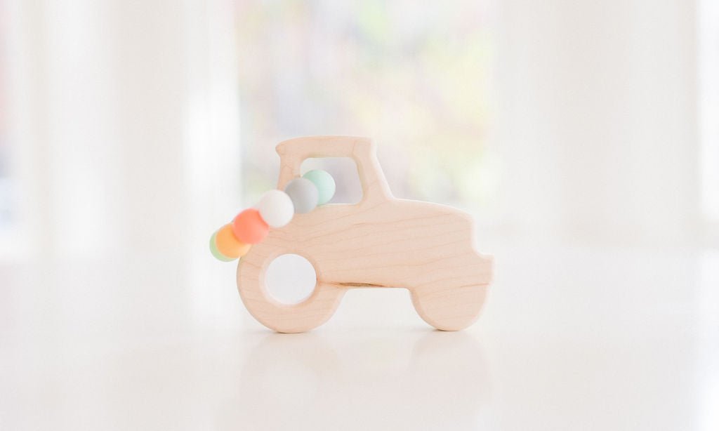 Tractor Wooden Grasping Toy with Teething Beads - Bannor Toys