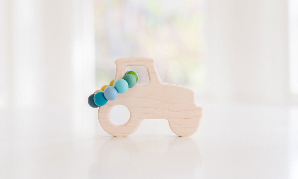 Tractor Wooden Grasping Toy with Teething Beads - Bannor Toys