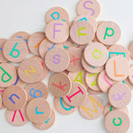 Wooden Alphabet Coins, Uppercase & Lowercase Set - Bannor Toys