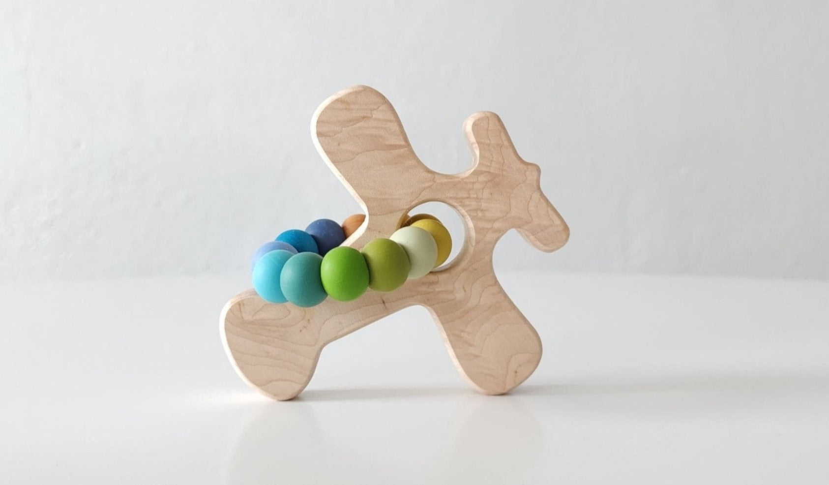 Bannor Toys - Airplane Wood Grasping Toy With Teething Beads