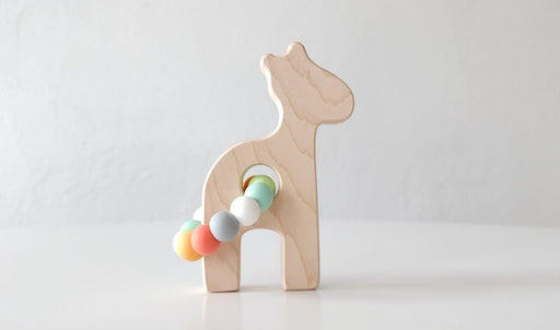 Giraffe Wooden Baby Grasping Toy with Teething Beads - Bannor Toys