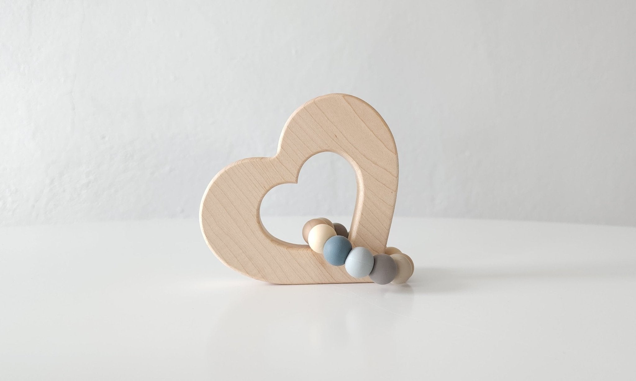 Heart Wooden Baby Grasping Toy with Teething Beads - Bannor Toys