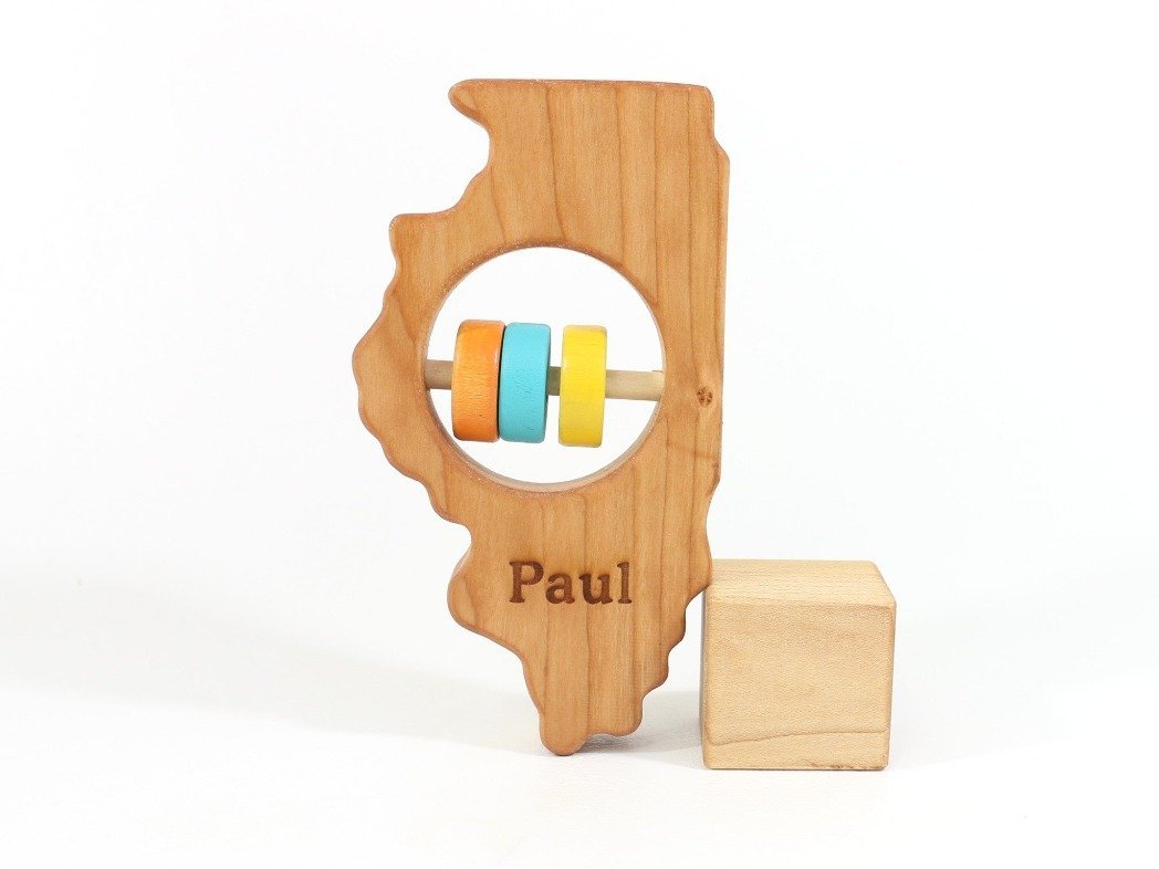 Illinois State Wooden Baby Rattle™ - Bannor Toys - State Rattle